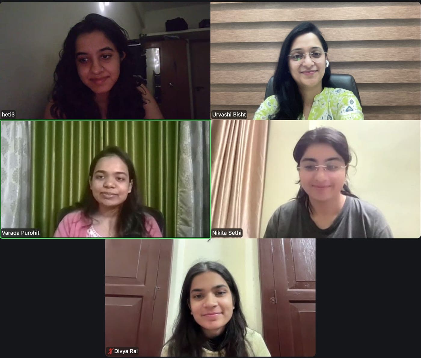 Video call grid of five practitioners in an online InPsyd session